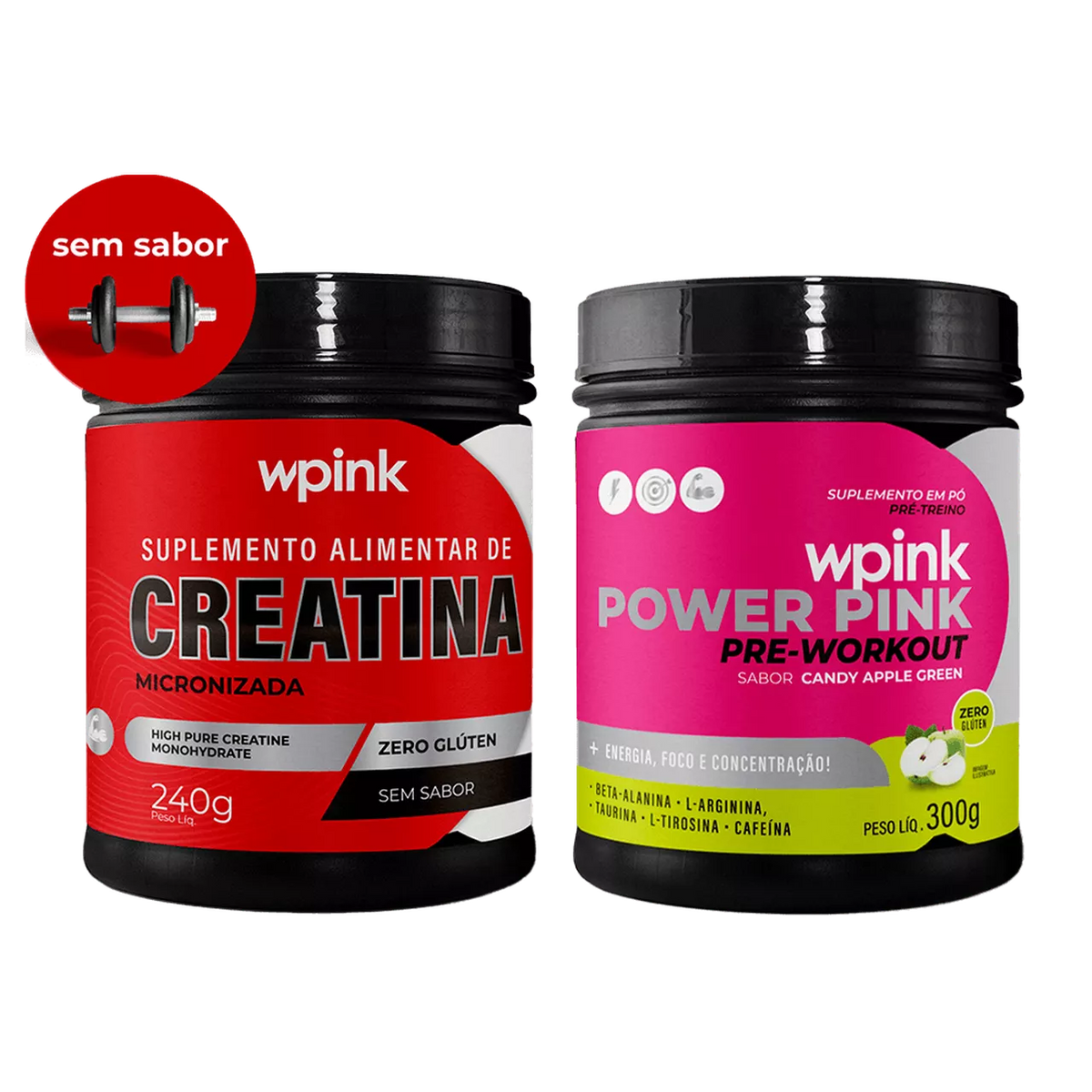 creatina sem sabor 240g - super power pink de maçã verde - pré-treino – 300g